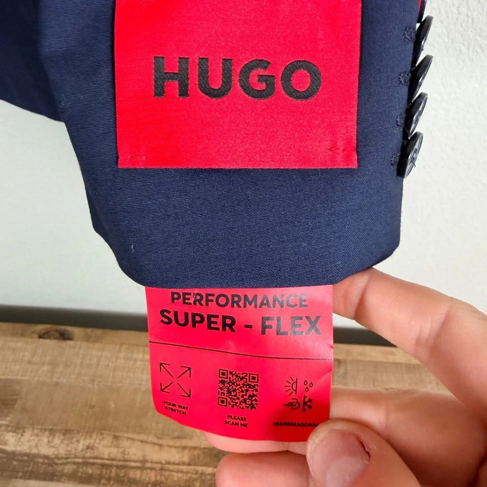 Hugo Boss Modern Fit Performance Super Flex Suit Jacket Blazer Mens 38S Blue NWT
